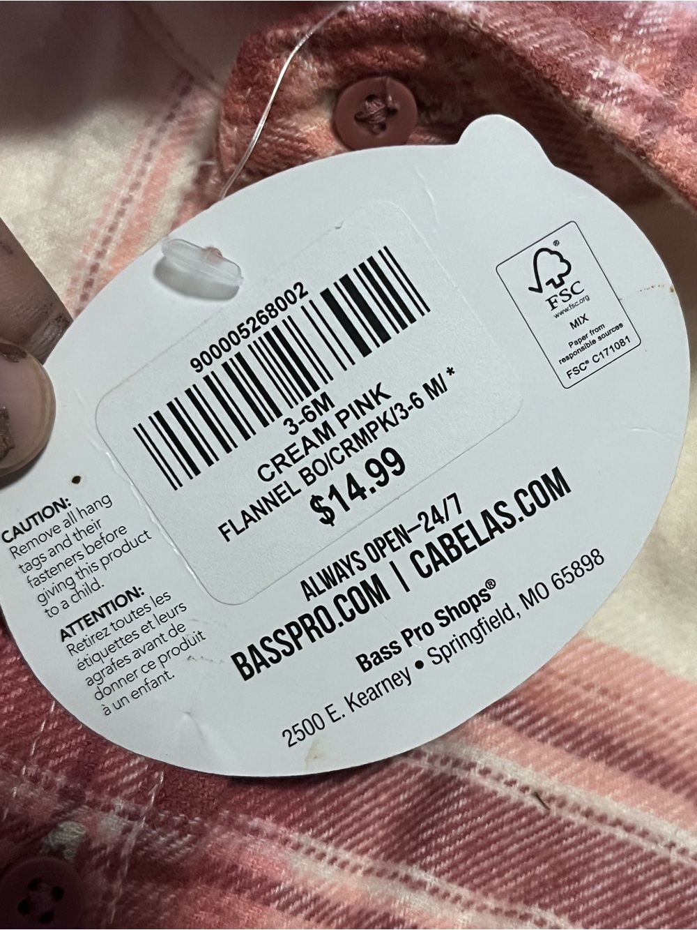 Bass Pro-pink flannel onesie 3-6mo NWT - Picture 3 of 4